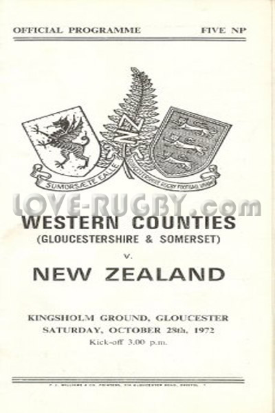 1972 Western Counties v New Zealand  Rugby Programme